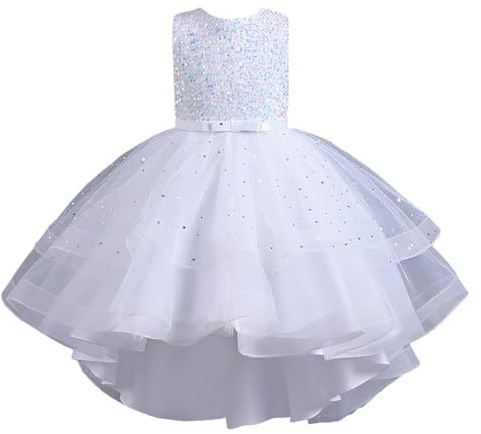 2026 Vestito da damigella per corteo nuziale, abito elegante in pizzo per bambina, battesimo matrimonio, vestiti da festa, bianco, 3-4 Anni
