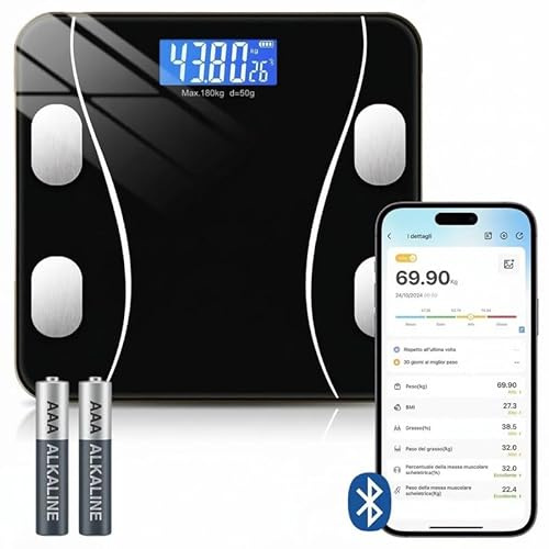 NARCISO Bilancia Pesapersone Smart con App Multifunzione per Misurare è Registrare l’Andamento del Peso ed Altri Indici Corporei, Bilancia Intelligente con Analisi Corporea Digitale (Fino a 180KG)