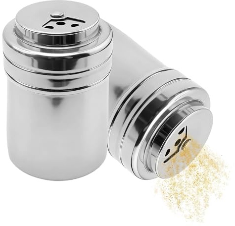 SHENGYIG Tapa Giratoria de 2 Piezas con Tapa, Salero Grande | Acero Inoxidable 304, Tarro de Especias Multifuncional, Acero Inoxidable, Adecuado para Almacenar Sal, Azúcar y Pimienta
