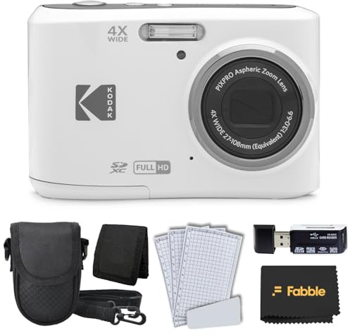 Kodak PIXPRO FZ45 - Fotocamera digitale (bianco) 16 MP, zoom ottico 4x, grandangolo da 27 mm, kit di fotocamera compatta per punto e ripresa, con custodia, lettore di schede SD, pellicole protettive
