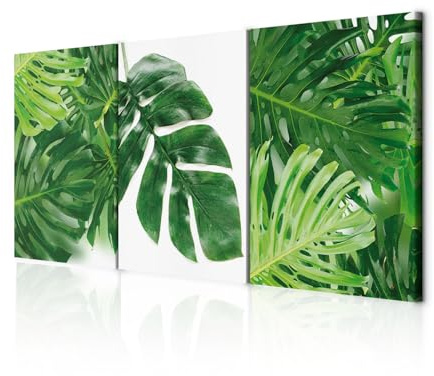 decomonkey Wandbilder Blätter Natur 120x60 cm 3 Teilig Wandbild Groß Büro | Leinwandbild XXL, Deko, Wohnzimmer, Schlafzimmer, Wanddeko, Leinwand, Pictures For Wall, Poster, Wall Painting, Pflanzen
