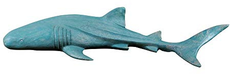MichaelNoll Hai Haifisch Fisch Dekofigur Statue Skulptur Polyresin Modern - Maritime Deko für Wohnung in Holz-Optik - Dekoration für Wohnzimmer, Schlafzimmer oder Badezimmer - 50,5x20,5x10 cm