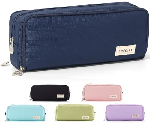 CICIMELON Pencil Case Large Capacity Pencil Pouch 3 Compartments Pencil Bag Gift for Students Girls Adults Women (Navy)