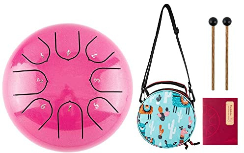 Steel Tongue Drum Music Instrument: 6 Inch 8 Note Tongue Drum for Outside Garden - Portable Steel Drums with Mallets Carry Bag for Adults Beginner Meditation Yoga (pink)