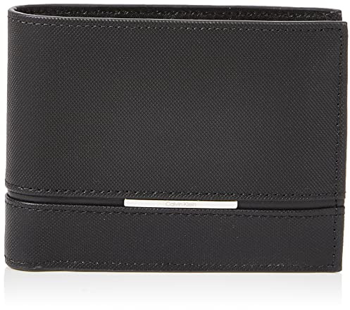 Calvin Klein Herren, Leder, Schmale Plakette, dreifach gefaltet, 10 cc, mit Münze Reisezubehör-Dreifachgefaltete Brieftasche, Ck Schwarz, Einheitsgröße