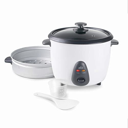 LACOR - 69233 - Arrocera Electrica con Cubeta interna extraíble de 1,8 LAntiadherente 100% ECO y libre de PFOA, Tapa de vidrio, Luces indicadoras, 32x28.5x25.5 cm, Blanco