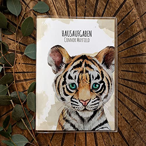 Hausaufgabenheft Hülle Tiger Tigerbaby Junges Jungtier personalisierbar Schulanfang Schulanfänger Einschulung Wunschname Name hh04 - ausgewählte Größe: *Hülle Hausaufgabenheft*