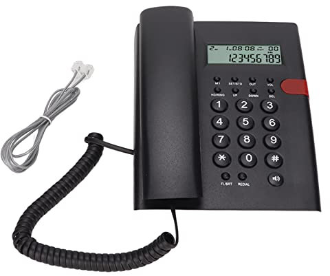 Telefono con Filo, K010A-1 Telefono Fisso Cablato Funzione ID Chiamante Chiamate in Vivavoce Telefono Fisso da Tavolo per Hotel Home Office(Nero)