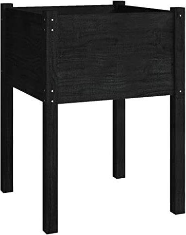 vidaXL Massivholz Kiefer Pflanzkübel Hochbeet Pflanzbeet Gemüsebeet Pflanzkasten Blumenbeet Blumenkasten Blumenkübel Frühbeet Schwarz 50x50x70cm