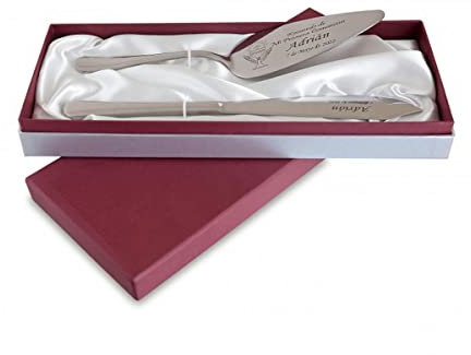 Curia Grabador - Set de Pala y Cuchillo Personalizado para Tarta - Corta tartas con Nombre y Fecha - Juego servidor para pastel de Bodas y Comuniones
