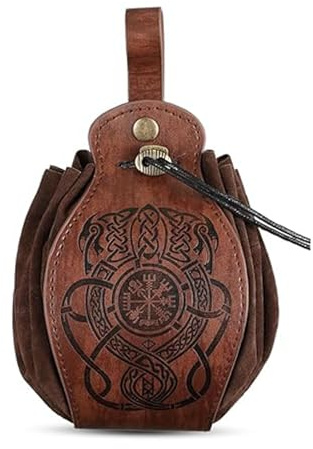 Leather Belt Pouch Medieval Vintage Renaissance Viking LARP Cosplay Costumes Drawstring Coin Purse Phone Holder Waist Bag (Dragon)