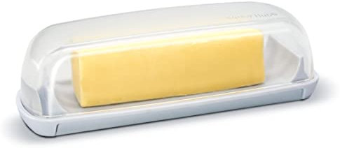 Butter Hub Butter Dish with Lid, Butter Keeper for Countertop, Easy Scoop, No Mess Lid, Dishwasher Safe (Clear)