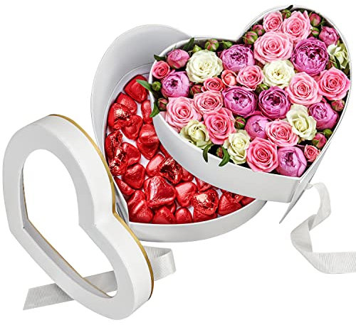 Belle Vous Caja en Forma de Corazon con Dos Niveles - Caja con Tapa para Regalar Flores - 23 x 19,5 x 16,5 cm - Caja Decorativa para Bodas/Cumpleaños - Arreglos Florales