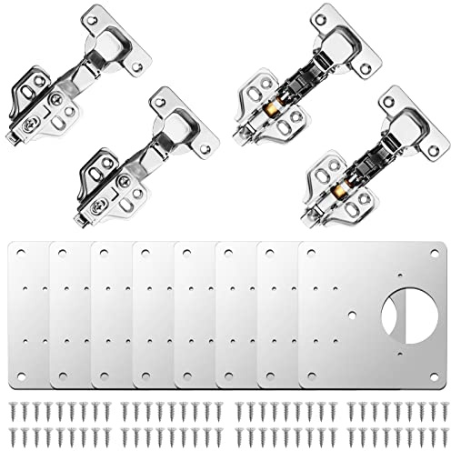 Neoteck 4 Stück Innenanschlag Scharniere 110°mit 8 Reparaturplatten Kit mit 72 Schrauben für Schrankmöbel, Schubladen, Fenster, Edelstahlplatten-Reparaturzubehör