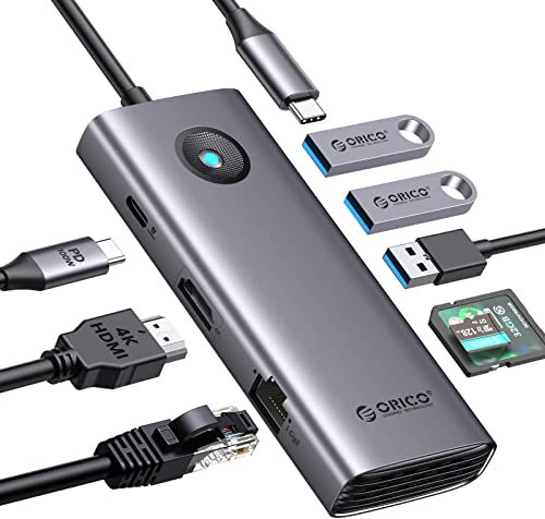 Docking Station, ORICO 8 in 1 USB 3.0 Hub mit HDMI 4K + PD100W + 3 USB 3.0 + Ethernet + SD/TF, Laptop Dock, USB C Multiport 3.0 Adapter Compatible con MacBook/DELL/HP/Surface