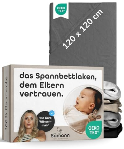 Sämann Jersey Spannbettlaken Spannbetttuch für Laufgitter 120x120 cm, Baumwolle anthrazit