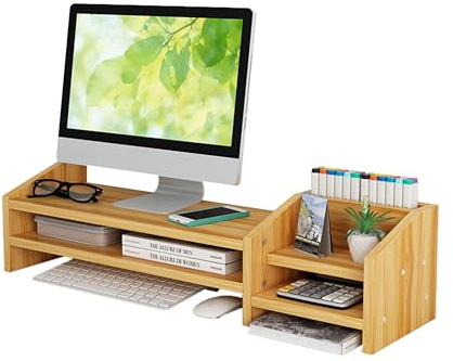 Catekro Monitorständer, Monitorerhöhung für PC, Laptop und Drucker, Bildschirmerhöhung, Monitorunterbau für Komfort, Ergonomisches Design, Stabil und Platzsparend, Ideal für Büro und Zuhause (Braun)