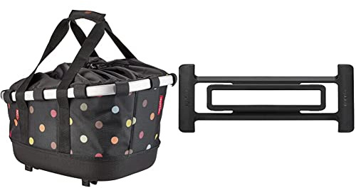 KlickFix Unisex – Erwachsene Bikebasket Gt Fahrradkorb, dots, Maße: 33 x 27 x 42 cm & Unisex-Adult Kupplungsset GTA II Umrüstset, Schwarz, Standardgröße