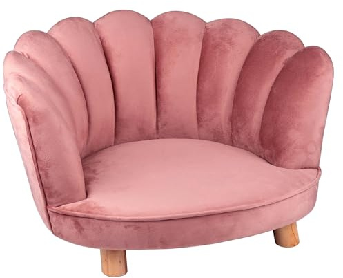 maxxpro Katzen- und Hundesofa - Rosa - Erhöht mit Holzbeinen - Samtmaterial - 61,5 x 52 x 33 cm - Katzen und Hunde bis zu 80 KG