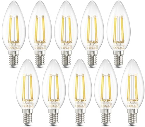 DiCUNO E14 Kerze LED Lampe für Kronleuchter, 4W, Neutralweiß, 10er Pack | E14 Kerzenform C35, Filament LED ersetzt 40W Glühfaden, 550lm, 360° Abstrahlwinkel, nicht dimmbar, Klarglas-Leuchtmittel