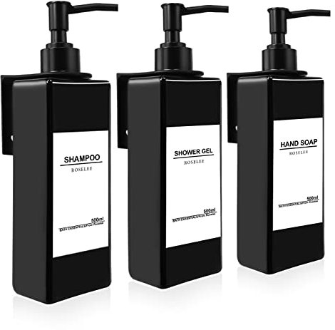 Roselee 3 Stück Seifenspender zur Wandmontage, Seifenspender für das Badezimmer, ohne Bohren, 500 ml, Duschspender für Shampoo und Schaumbad mit Etikett für Badezimmer, Küche