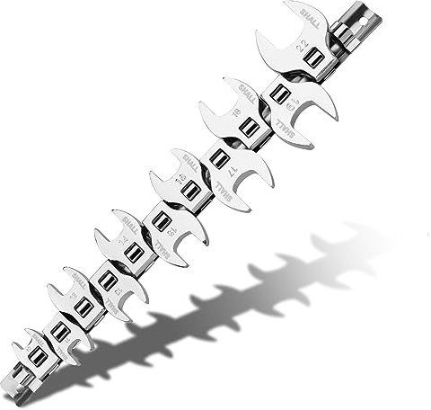 SHALL 3/8 Crows Foot Wrench Set, 11-Piece Metric Crowfoot Wrench Set with Clip-on Organizer, 10-22mm, Tools for Mechanics, Access Fasteners in Tight Spaces