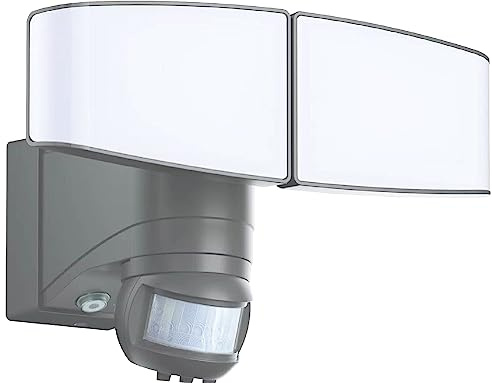 Northpoint LED-batteri strålkastare med rörelsedetektor skymningssensor ljustid och ljusstyrka regulator för inomhus- och utomhusbruk 6000 K 2 x 450 lumen grå