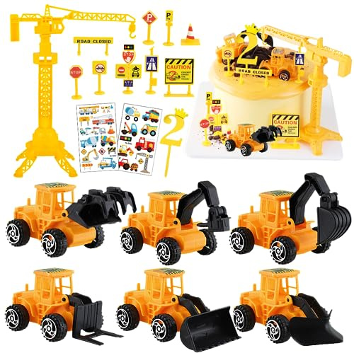 Bagger Kuchendeko, Bagger Geburtstag Deko 2 Jahre, Tortendeko Baustelle, Verkehrszeichen Cake Decorating Set