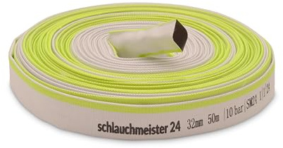 Ø 1 1/4 Zoll - 32 mm, 50 m Flachschlauch | Bauschlauch | Industrieschlauch | Synthetischer Gummi, Weiß mit Grün, 10 Bar, -20°C bis +60°