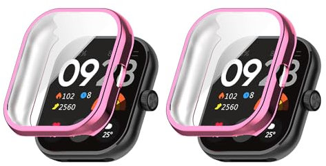 TIMEYUE Funda para Xiaomi Redmi Watch 4 con Protector de Pantalla, [Paquete de 2] [Antiarañazos] Funda de TPU Blando Electrochapado para Redmi Watch 4-Rosado