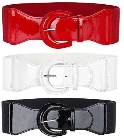 LEACOOLKEY Frauen Bow Knot Elastischer Taillengürtel für Kleid, Vintage Stretchy Wide Bund Cinch Gürtel mit Druckknopfschnalle