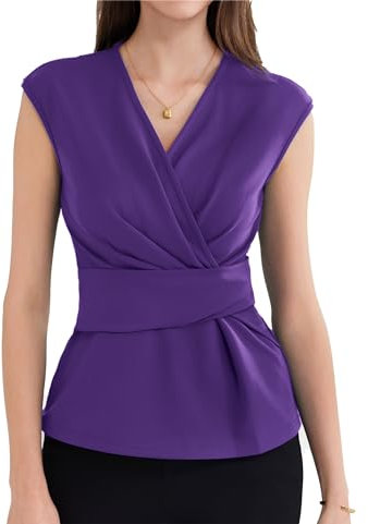 GRACE KARIN Ladies Ärmellose Tank Tops Sexy V-Ausschnitt Slim Fit Wickelshirt Casual Lässige Alltag Oberteile Lila M