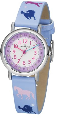 Atrium Orologio da polso per bambini, analogico, al quarzo, extra chiaro, con cinturino in pelle sintetica, cavalli, lilla, A47-12, lilla., Classico