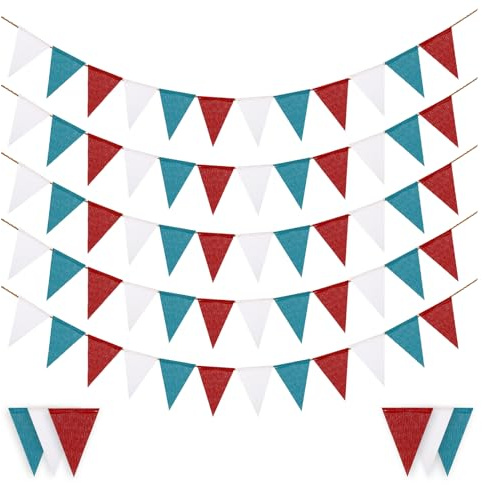 Laipuke Banderines de Arpillera, 5 x 4M Guirnalda Banderines Colores | Total 20m con 60 Piezas Banderín de Lino de Imitación para Boda, Cumpleaños, Jardín, Fiesta, al Aire Libre, Rojo y Verde