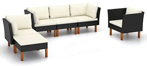 Juroupi 6-TLG. Garten-Lounge-Set GartenmöBel Set Lounge MöBel Outdoor GartenmöBel Lounge TerrassenmöBel Poly Rattan Eukalyptusholz Schwarz