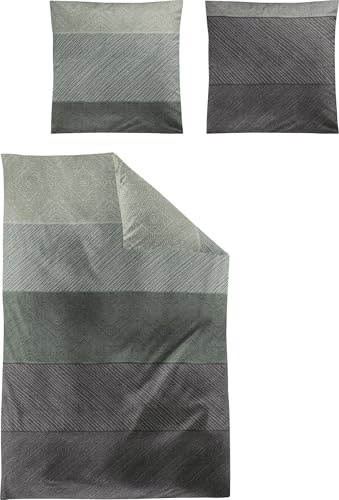 Irisette Bettwäsche Edel-Feinbiber grün-grau Größe 1x 135x200 cm + 1x 80x80 cm