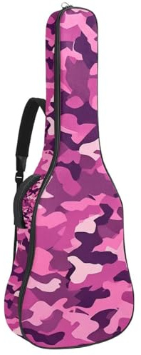 Gitarrentasche, wasserdichte Tasche für 40/41/42 Zoll Akustikgitarre mit Zubehörfach, Gigbag mit Schutzschicht, Mehrere Taschen, Rosa Tarnmuster, Mehrfarbig Nr. 08, 42.9x16.9x4.7 in, Gitarrentasche