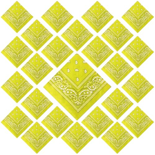 Suhine 24 bandane per donne e uomini, 56 x 55 cm, motivo cachemire, fascia da cowboy, fazzoletto estivo, Giallo, about 22 x 22 inches