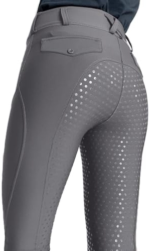 ticticlily Pantaloni Legging Equitazione Impugnatura in Silicone Donna Elastica a Vita Alta con Passanti per Cintura Pantalone Sportive con Tasche Collant Sport Equestri A Grigio L