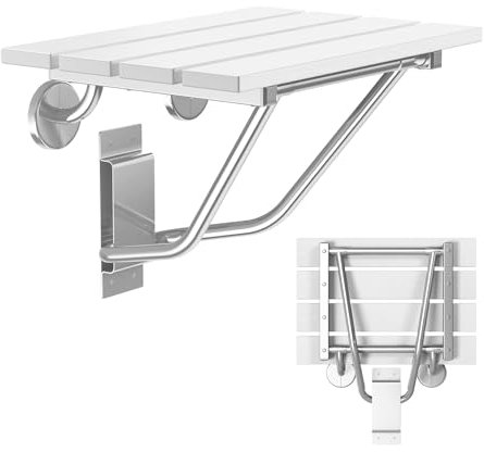 Sedia da doccia pieghevole, montaggio a parete, panca da doccia in teak, sgabello per doccia interna, sedile da doccia pieghevole, sedia da doccia pieghevole (bianco, XL)