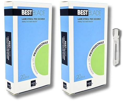 Lames de gouge pour podologie Best Blade – 40 lames stériles à usage unique (2 emballages de 20) professionnelles pour pédicure, élimination des callosités et soin des pieds (Taille 8)