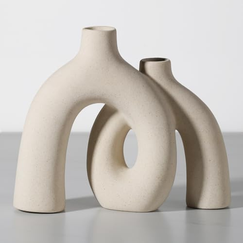 Anquephd Ceramic Vase, Nordic Modern Boho ins Style Decorative Ceramic Aesthetic Flower Vase for Home Decor (Beige)