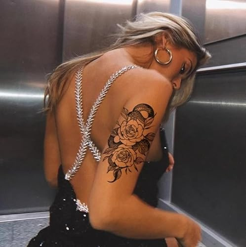 Temporary Tattoos Stickers Fake Tattoos Thorn Rose Snake Thigh Calf Arm Plain Flower Herbal Juice Semi-Permanent Lasting 2 Weeks Non-Reflective Men And Women