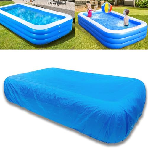 11 x 7 ft Rectangular Inflatable Pool Cover PE 10ft Large infaltable 130 x 72 in Rectangle Pool Cover Fits 130x72x22 Blow Up Pool Built-in Elastic Band Extra Buckle Pools Protecto Above Ground