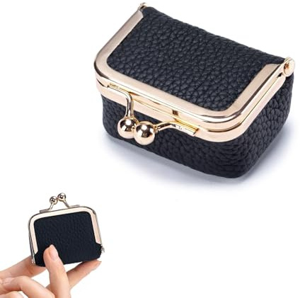 DOMELIFE Joyero de viaje auténtico, caja de joyería vintage para mujer, mini monedero portátil con cierre de latón antiguo para anillos y aretes, collar (color negro)