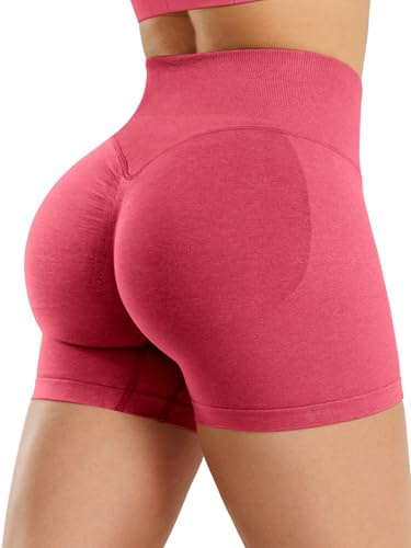 ZAAYO Sportshorts dam 10 cm osynlig scrunch sömlös rumplyft yoga gym shorts hög midja booty workout korta leggings, röd, S