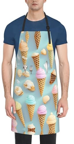 VPPUR Arbeitsschürze mit Eis- und Waffelmuster, 71,1 x 83,8 cm, wasserdicht, für Erwachsene, stilvoll, funktional, Malschürze, Schwarz, Einheitsgröße