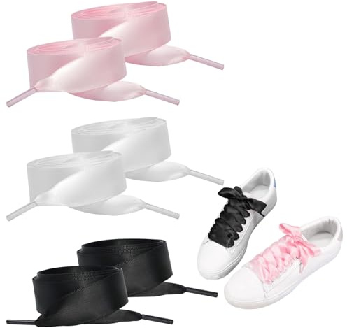 EQLEF Cordones Zapatos 3 Pares, Vestido Suave de Alta Gama Ribbon Shoe Laces120cm Cinta, Para 5-6 Ojos, Cordones de Satén Lisos y Elegantes, Para Lona, Zapatos Planos y Zapatillas Deportivas