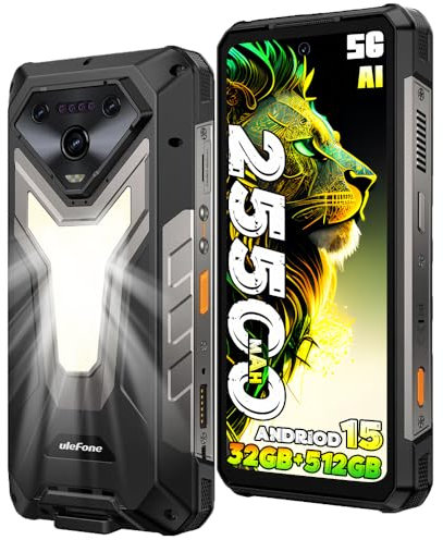Ulefone Armor 34 Pro 5G Rugged Smartphone with Proiettore,32GB+512GB/2TB,25500mAh 66W Android 15 Telefono Indistruttibile,6.95''FHD+120Hz,50MP+64MP Visione Notturna 1100LM Luce Campeggio,WiFi 6E/NFC