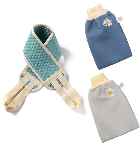 Lot de 3 gants exfoliants double face de qualité supérieure pour exfolier le corps, gommage du dos, pour le corps et le visage, pour homme et femme